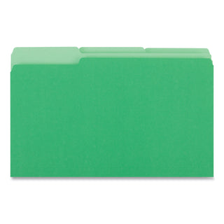 Universal® Deluxe Colored Top Tab File Folders, 1/3-Cut Tabs: Assorted, Legal Size, Bright Green/Light Green, 100/Box (UNV10522)