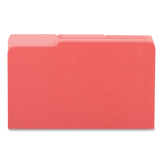 Universal® Deluxe Colored Top Tab File Folders, 1/3-Cut Tabs: Assorted, Legal Size, Red/Light Red, 100/Box (UNV10523)