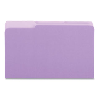 Universal® Deluxe Colored Top Tab File Folders, 1/3-Cut Tabs: Assorted, Legal Size, Violet/Light Violet, 100/Box (UNV10525)