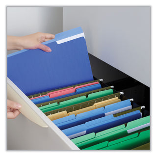 Universal® Interior File Folders, 1/3-Cut Tabs: Assorted, Letter Size, 11-pt Stock, Blue, 100/Box (UNV12301)