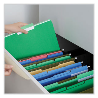 Universal® Interior File Folders, 1/3-Cut Tabs: Assorted, Letter Size, 11-pt Stock, Green, 100/Box (UNV12302)