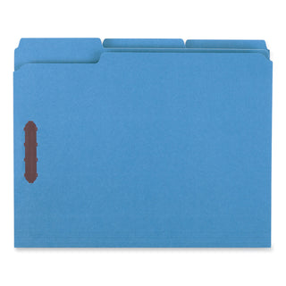 Universal® Deluxe Reinforced Top Tab Fastener Folders, 0.75" Expansion, 2 Fasteners, Letter Size, Blue Exterior, 50/Box (UNV13521)