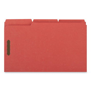 Universal® Deluxe Reinforced Top Tab Fastener Folders, 0.75" Expansion, 2 Fasteners, Legal Size, Red Exterior, 50/Box (UNV13527)