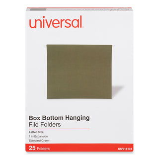Universal® Box Bottom Hanging File Folders, 1" Capacity, Letter Size, 1/5-Cut Tabs, Standard Green, 25/Box (UNV14141)