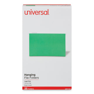 Universal® Deluxe Bright Color Hanging File Folders, Legal Size, 1/5-Cut Tabs, Bright Green, 25/Box (UNV14217)