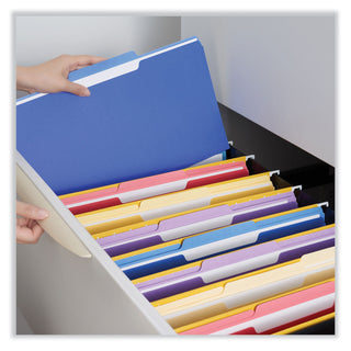 Universal® Interior File Folders, 1/3-Cut Tabs: Assorted, Legal Size, 11-pt Stock, Blue, 100/Box (UNV15301)