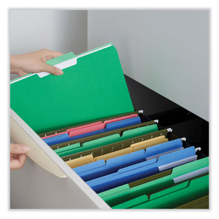 Universal® Interior File Folders, 1/3-Cut Tabs: Assorted, Legal Size, 11-pt Stock, Green, 100/Box (UNV15302)