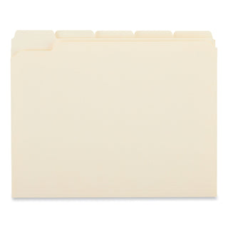 Universal® Double-Ply Top Tab Manila File Folders, 1/5-Cut Tabs: Assorted, Letter Size, 0.75" Expansion, Manila, 100/Box (UNV16115)