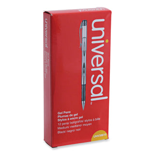 Universal® Gel Pen, Stick, Medium 0.7 mm, Black Ink, Silver/Black Barrel, Dozen (UNV39620)