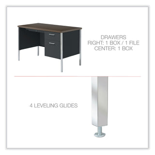 Alera® Single Pedestal Steel Desk, Metal Desk, 45.25w x 24d x 29.5h, Mocha/Black (ALESD4524BM)