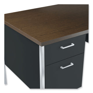 Alera® Single Pedestal Steel Desk, Metal Desk, 45.25w x 24d x 29.5h, Mocha/Black (ALESD4524BM)