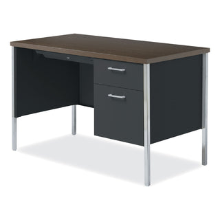Alera® Single Pedestal Steel Desk, Metal Desk, 45.25w x 24d x 29.5h, Mocha/Black (ALESD4524BM)