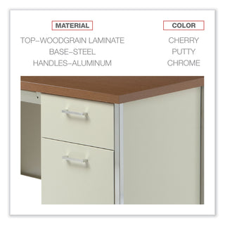 Alera® Single Pedestal Steel Desk, Metal Desk, 45.25w x 24d x 29.5h, Cherry/Putty (ALESD4524PC)