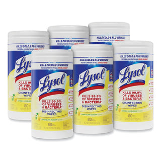 LYSOL® Brand Disinfecting Wipes, 7 x 8, Lemon and Lime Blossom, 80 Wipes/Canister, 6 Canisters/Carton (RAC77182)