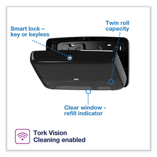 Tork® Twin Mini Jumbo Toilet Paper Roll Dispenser Black T2 - Twin Mini Jumbo Toilet Paper Roll Dispenser Black T2, Elevation Range, 5555290 (TRK5555290)