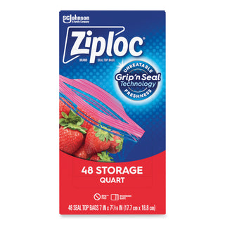 Ziploc® Double Zipper Storage Bags, 1 qt, 1.75 mil, 9.63" x 8.5", Clear, 9/Carton (SJN314469)