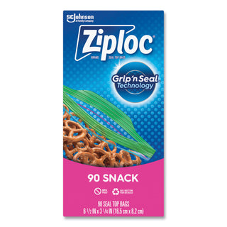 Ziploc® Seal Top Snack Bags, Snack, 6.5" x 3.25", Clear, 90 Bags/Box, 12 Boxes/Carton (SJN383215)