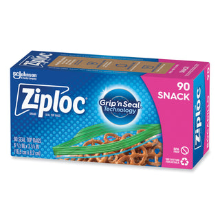 Ziploc® Seal Top Snack Bags, Snack, 6.5" x 3.25", Clear, 90 Bags/Box, 12 Boxes/Carton (SJN383215)