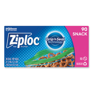 Ziploc® Seal Top Snack Bags, Snack, 6.5" x 3.25", Clear, 90 Bags/Box, 12 Boxes/Carton (SJN383215)