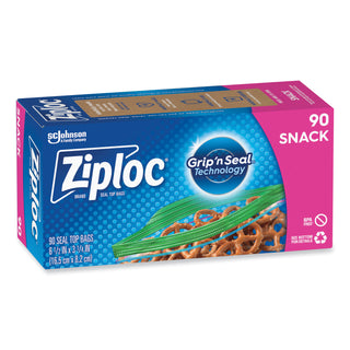 Ziploc® Seal Top Snack Bags, Snack, 6.5" x 3.25", Clear, 90 Bags/Box, 12 Boxes/Carton (SJN383215)