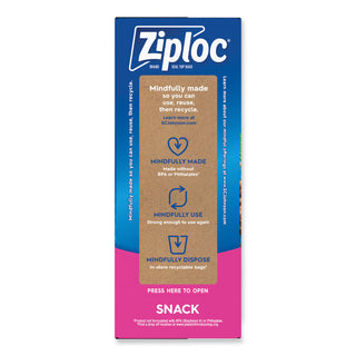 Ziploc® Seal Top Snack Bags, Snack, 6.5" x 3.25", Clear, 90 Bags/Box, 12 Boxes/Carton (SJN383215)