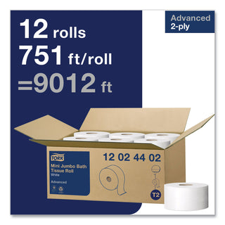 Tork® Jumbo Toilet Paper Roll White T2 - Jumbo Toilet Paper Roll White T2, Advanced, 2-Ply, 12 x 751 sheets, 12024402 (TRK12024402)