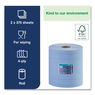 Tork® Industrial Paper Wiper, 4-Ply, 11 x 15.75, Blue, 375 Wipes/Roll, 2 Roll/Carton (TRK13244101) (SCA13244101)