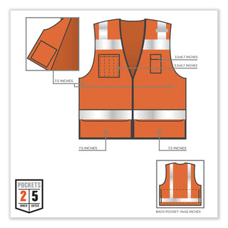 ergodyne® GloWear 8253HDZ Class 2 Heavy-Duty Mesh Surveyors Vest, Polyester, Large/X-Large, Orange (EGO23315)