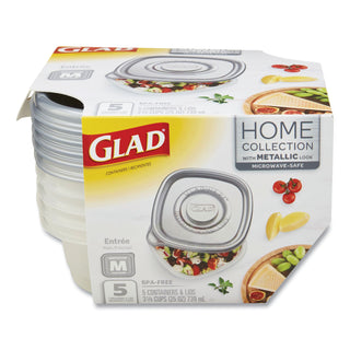 Glad® Home Collection Food Storage Containers with Lids, Medium Square, 25 oz, 5/Pack (CLOXZA60795)