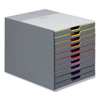 Durable® VARICOLOR&reg; Desktop 10 Drawer Organizer - 11" W x 11-3/8" H x 14" D - 10 Drawers - Color Labeled Tabs - Charcoal (DBL761027)