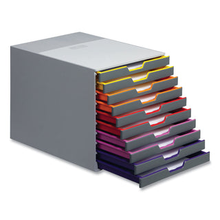 Durable® VARICOLOR&reg; Desktop 10 Drawer Organizer - 11" W x 11-3/8" H x 14" D - 10 Drawers - Color Labeled Tabs - Charcoal (DBL761027)