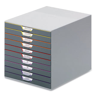 Durable® VARICOLOR&reg; Desktop 10 Drawer Organizer - 11" W x 11-3/8" H x 14" D - 10 Drawers - Color Labeled Tabs - Charcoal (DBL761027)