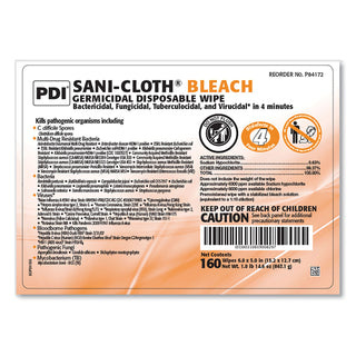 Sani Professional® Sani-Cloth Bleach Germicidal Disposable Wipes, 7.5 x 15, Unscented, White, 160/Canister, 12 Canisters/Carton (PDIP84172)