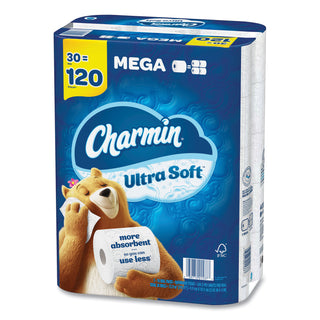 Charmin® Ultra Soft Bathroom Tissue, Mega Roll, Septic Safe, 2-Ply, White, 244 Sheets/Roll, 30 Rolls/Pack (PGC01537)