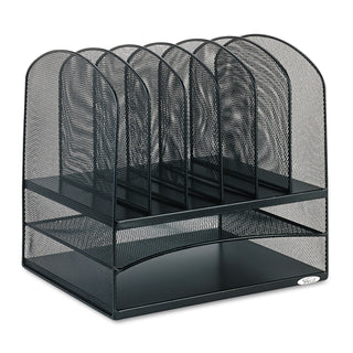 Safco® Onyx Mesh Desk Organizer with Two Horizontal and Six Upright Sections, Letter Size Files, 13.25" x 11.5" x 13", Black (SAF3255BL)