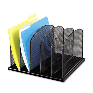 Safco® Onyx Mesh Desk Organizer with Upright Sections, 5 Sections, Letter to Legal Size Files, 12.5" x 11.25" x 8.25", Black (SAF3256BL)