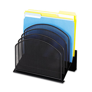 Safco® Onyx Mesh Desk Organizer with Tiered Sections, 5 Sections, Letter to Legal Size Files, 11.25" x 7.25" x 12", Black (SAF3257BL)