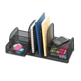 Safco® Onyx Mesh Desk Organizer, Three Sections/Two Baskets, 17 x 6 3/4 x 7 3/4, Black (SAF3263BL)