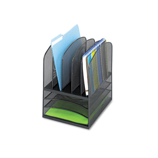 Safco® Onyx Mesh Desk Organizer with Five Vertical and Three Horizontal Sections, Letter Size Files, 11.5" x 9.5" x 13", Black (SAF3266BL)