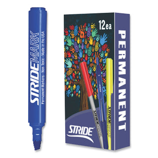 Stride StrideMark Tank Permanent Marker, Broad Chisel Tip, Blue, 12/Pack (STW22002)