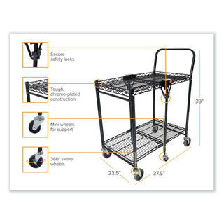Bostitch® Stowaway Folding Carts, 2 Shelves, 35w x 37.25d x 22h, Black, 250 lb Capacity (BOSBSACLGBLK)