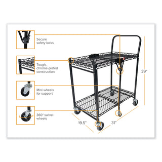 Bostitch® Stowaway Folding Carts, 2 Shelves, 29.63w x 37.25d x 18h, Black, 250 lb Capacity (BOSBSACSMBLK)