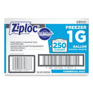 Ziploc® Zipper Freezer Bags, 1 gal, 10.56" x 10.75", Clear, 250/Carton (SJN364937)