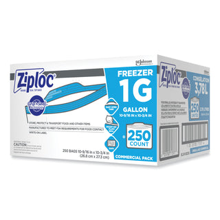 Ziploc® Zipper Freezer Bags, 1 gal, 10.56" x 10.75", Clear, 250/Carton (SJN364937)
