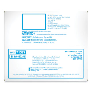 Ziploc® Zipper Freezer Bags, 1 gal, 10.56" x 10.75", Clear, 250/Carton (SJN364937)