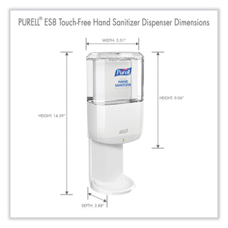 PURELL® ES8 Touch Free Hand Sanitizer Dispenser, 1200 mL, 5.25" x 8.56" x 12.13", White (GOJ772001)
