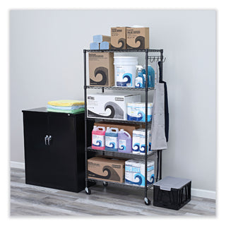 Alera® 5-Shelf Wire Shelving Kit with Casters and Shelf Liners, 36w x 18d x 72h, Black Anthracite (ALESW653618BA)