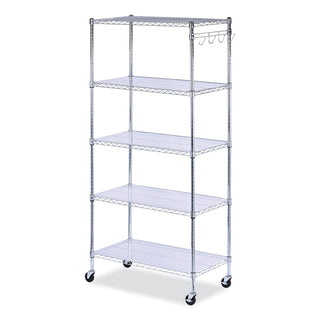 Alera® 5-Shelf Wire Shelving Kit with Casters and Shelf Liners, 36w x 18d x 72h, Silver (ALESW653618SR)