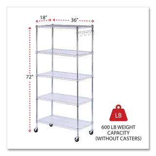 Alera® 5-Shelf Wire Shelving Kit with Casters and Shelf Liners, 36w x 18d x 72h, Silver (ALESW653618SR)