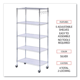 Alera® 5-Shelf Wire Shelving Kit with Casters and Shelf Liners, 36w x 18d x 72h, Silver (ALESW653618SR)